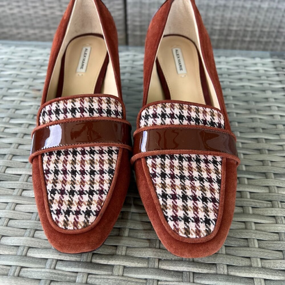 Alex Marie Phaidia Suede Houndstooth Block Heel Pumps Size 8.5 Maroon Brown - Picture 9 of 11